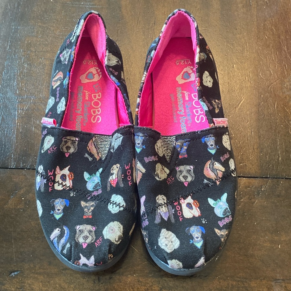 Lil' BOBS by Sketcher girls Dog pattern slip on shoes size 12.5